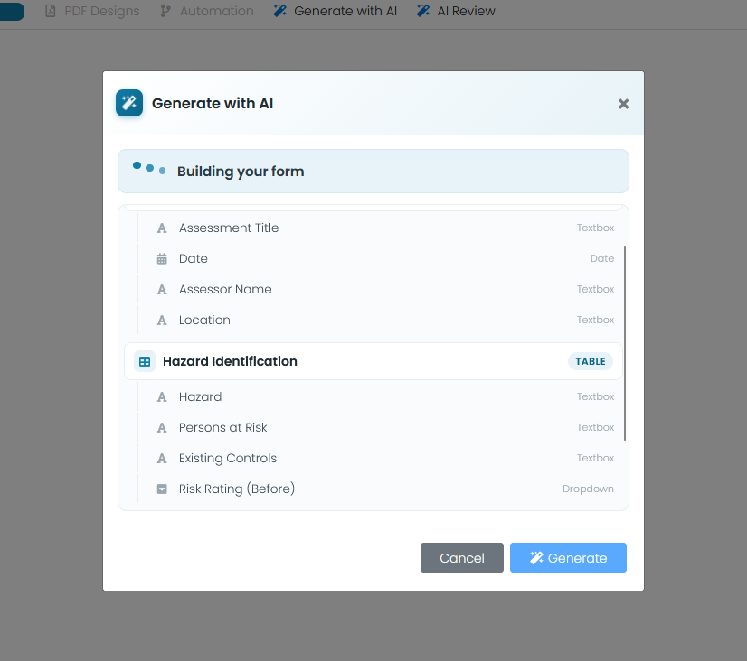 The form drafting live in the editor